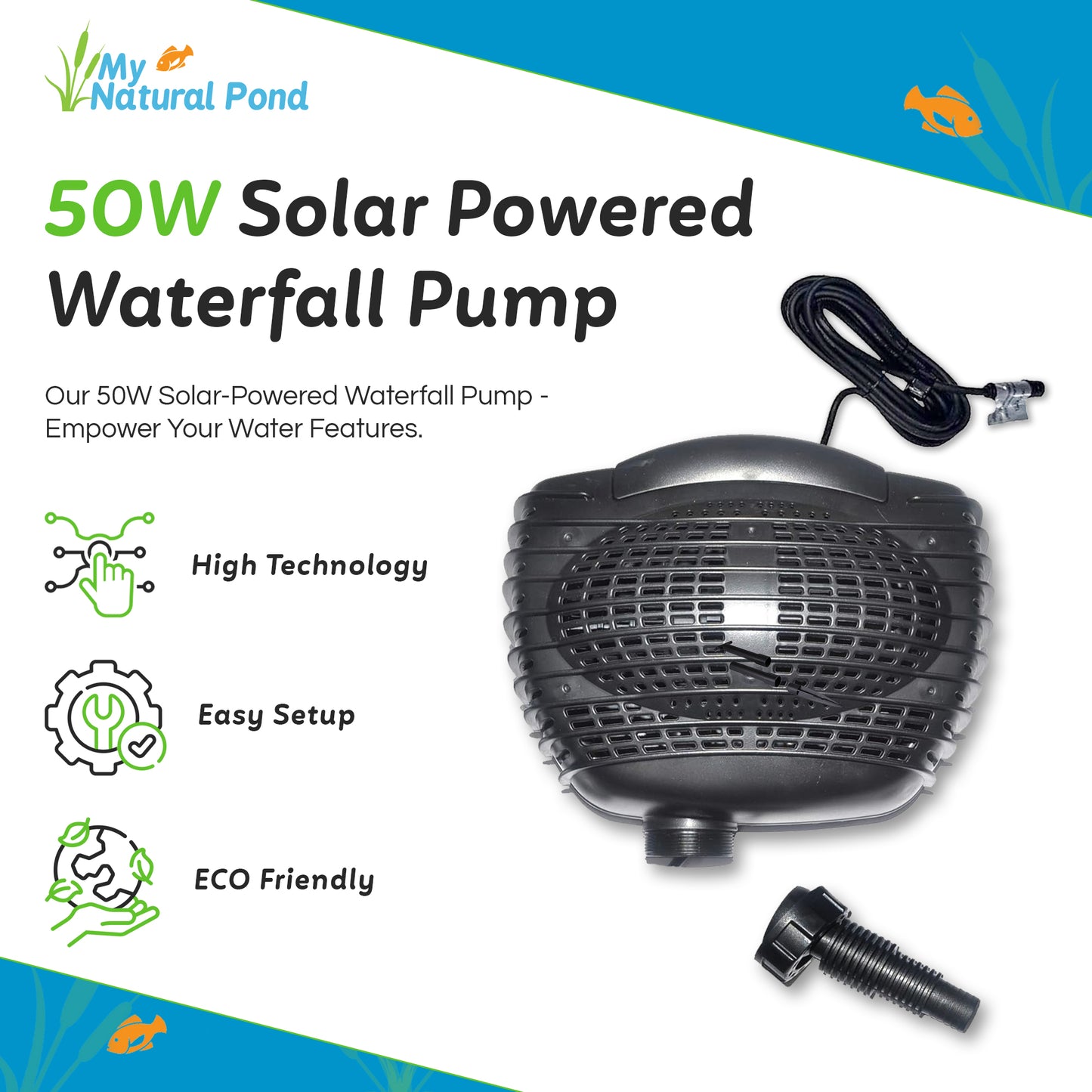 Solar Powered Waterfall Pond Pump 50W