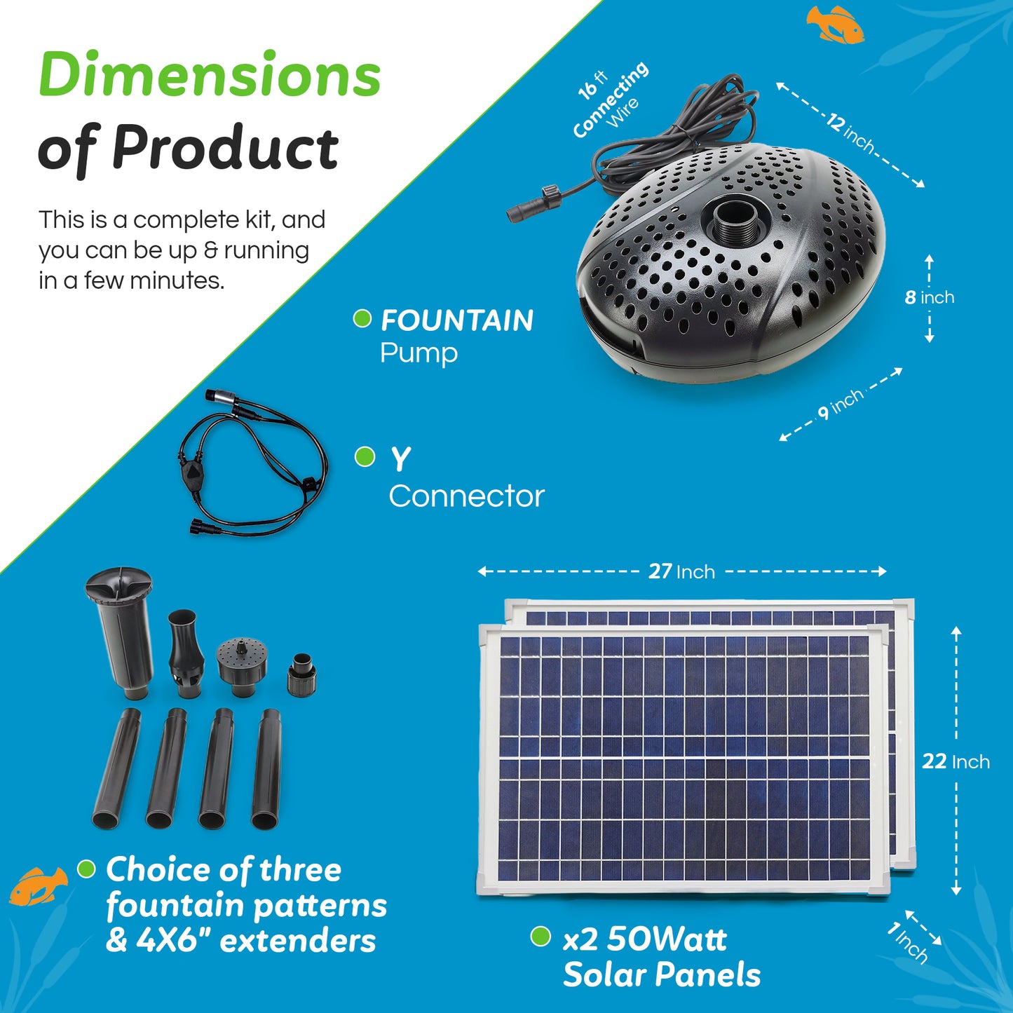 MNP SF100 100W 1,268 GPH Powerful Solar Pond Fountain Kit