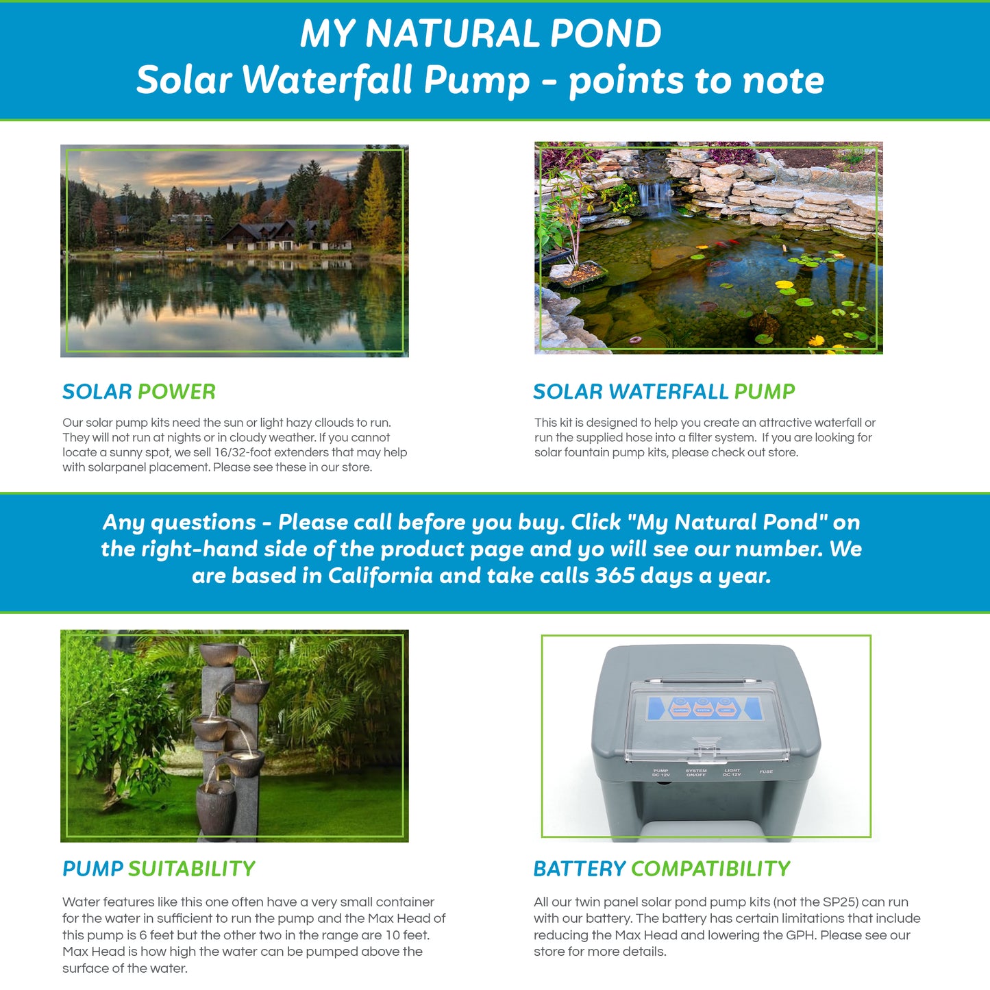Solar Powered Waterfall Pond Pumps Kits choice of three models