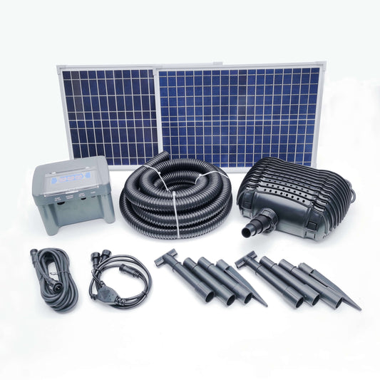 Powerful Submersible Solar Powered Pond Pump Kit with Panels and Hose. Battery Included. Advanced design