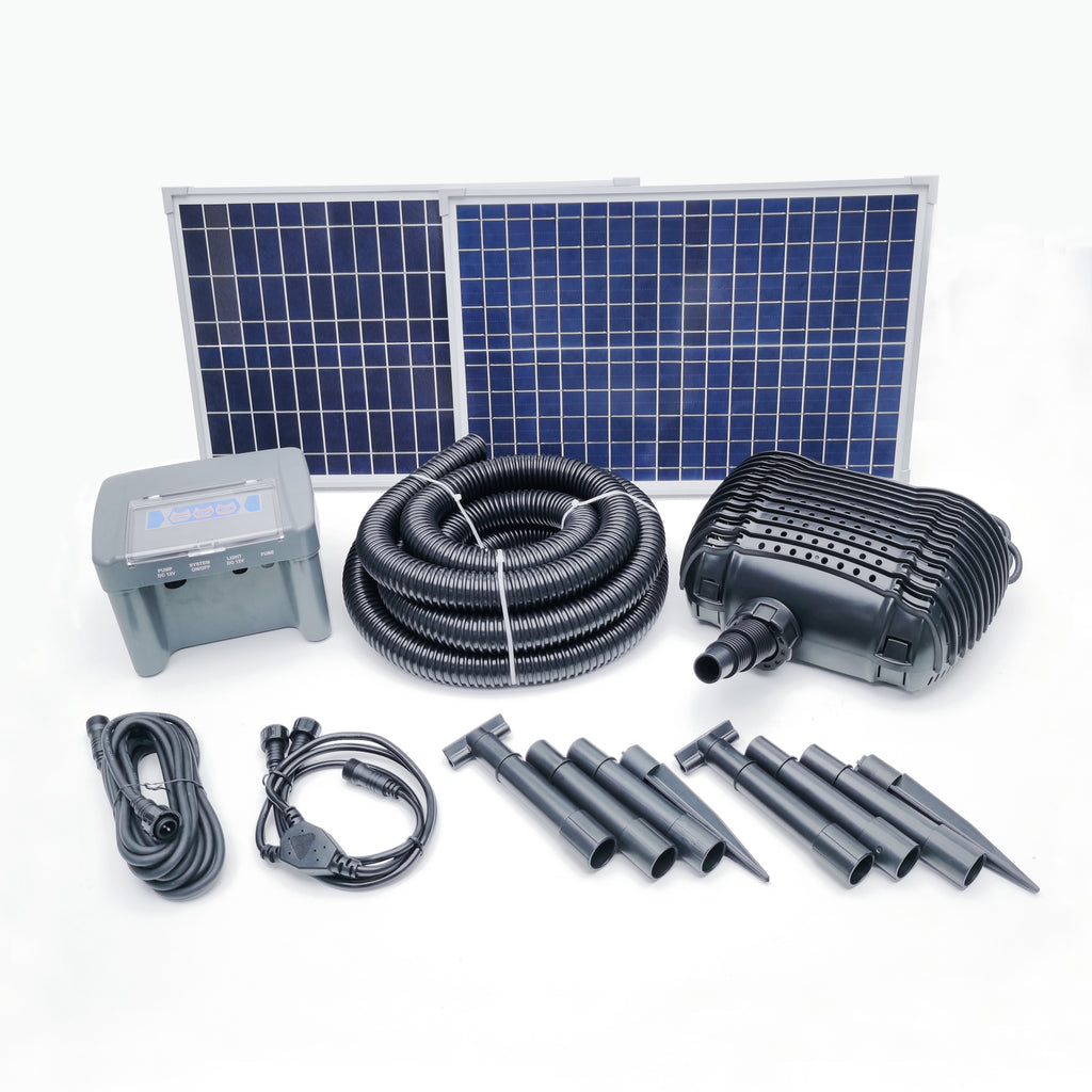 Powerful Submersible Solar Powered Pond Pump Kit with Panels and Hose. Battery Included. Advanced design