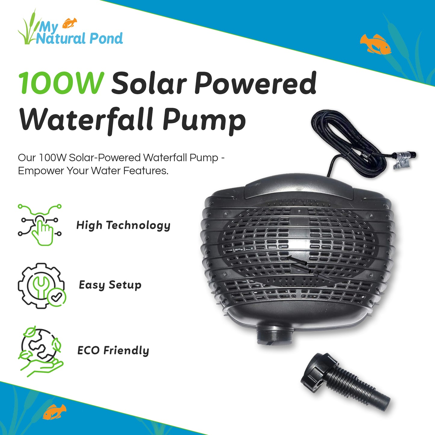 MNP SP50 50W Solar Powered Waterfall Complete Pond Pump Max 898 GPH OPEN BOX DEMO RETURN SALE