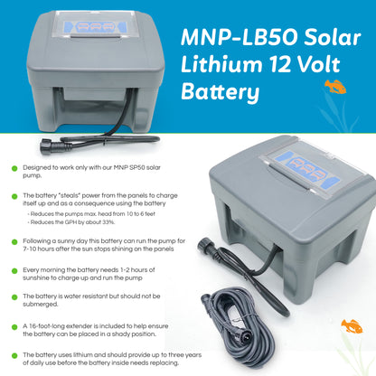 MNP SB12 Solar Powered Pond Pump Backup Battery